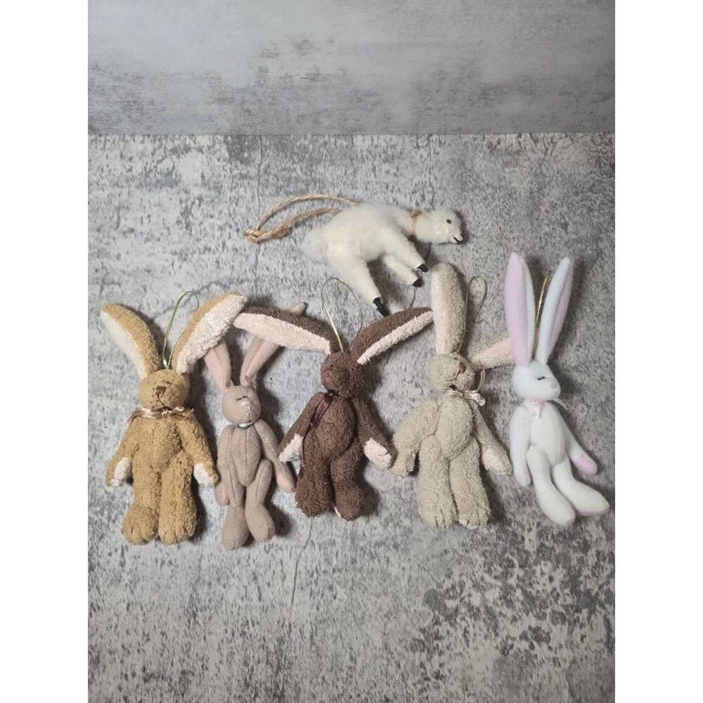 Lot of 5 Vintage Miniature Jointed Rabbit Bunny Teddy Bear 3.5